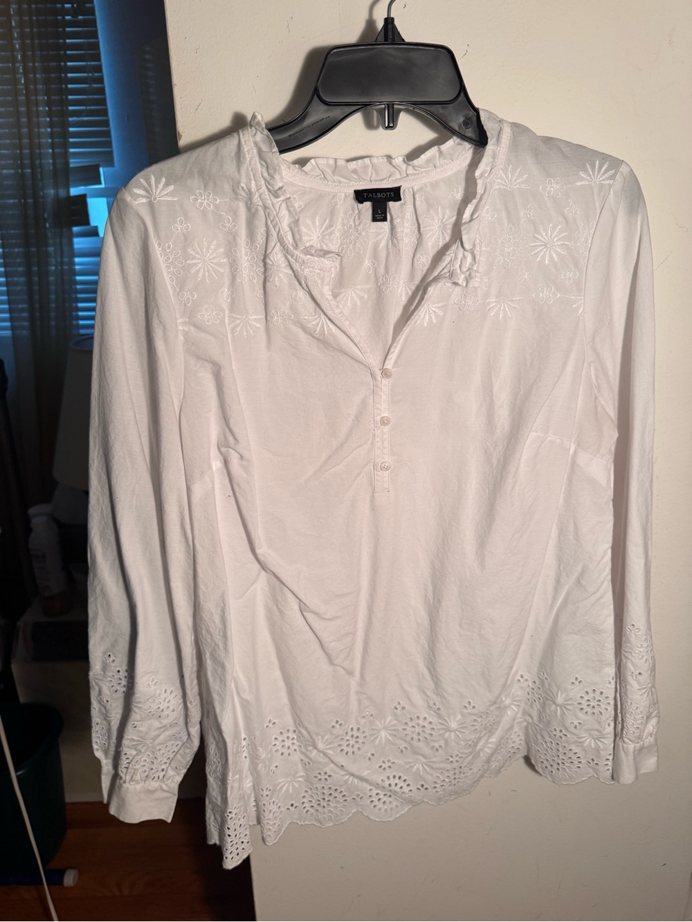 Talbots White Embroidered Cotton Henley Tunic